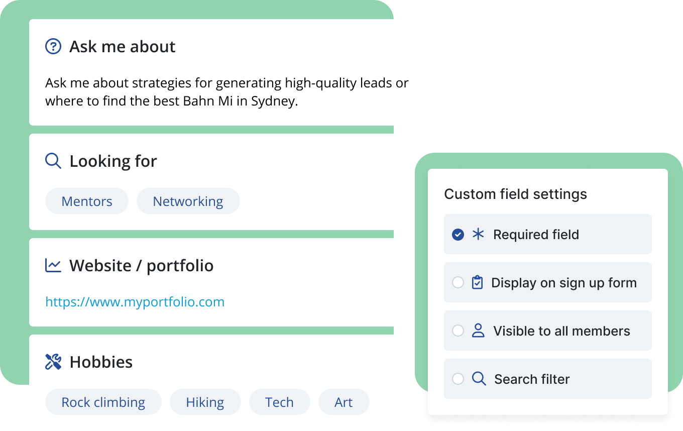 Custom member profile fields and settings